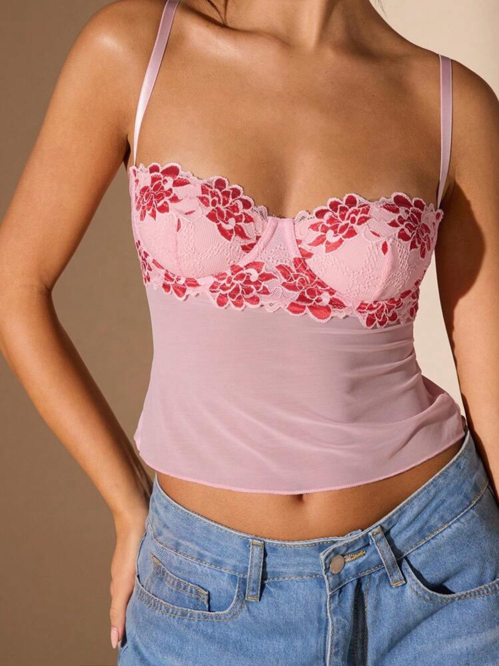 SHEIN BAE Women's Y2K Floral Lace Fitted Fashion Camisole NWT